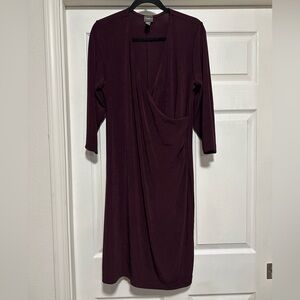Chicos Travelers Collection Bordeaux Purple Wine 3/4 Sleeve Wrap Dress Women's L